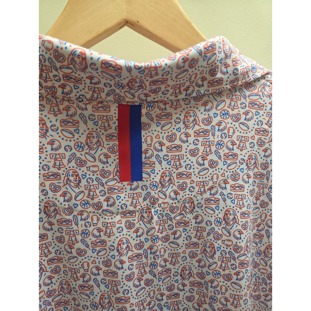 Rhoback Mens XL Philadelphia Liberty Bell Novelty Print Performance Golf Polo - Picture 8 of 8